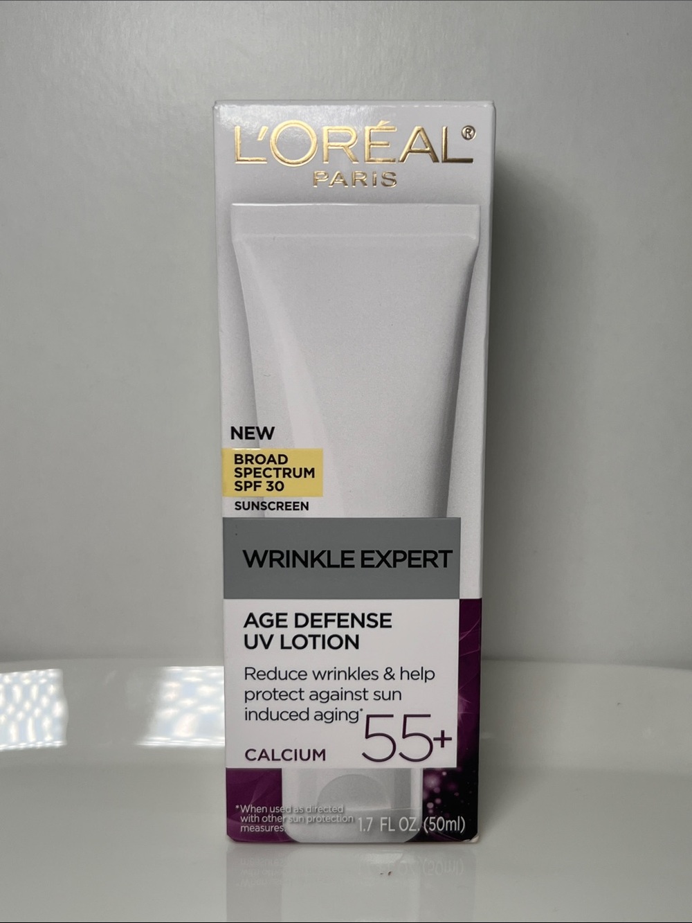 L'Oreal Wrinkle Expert Age Defense UV Lotion - White, Gray, Purple, Yellow